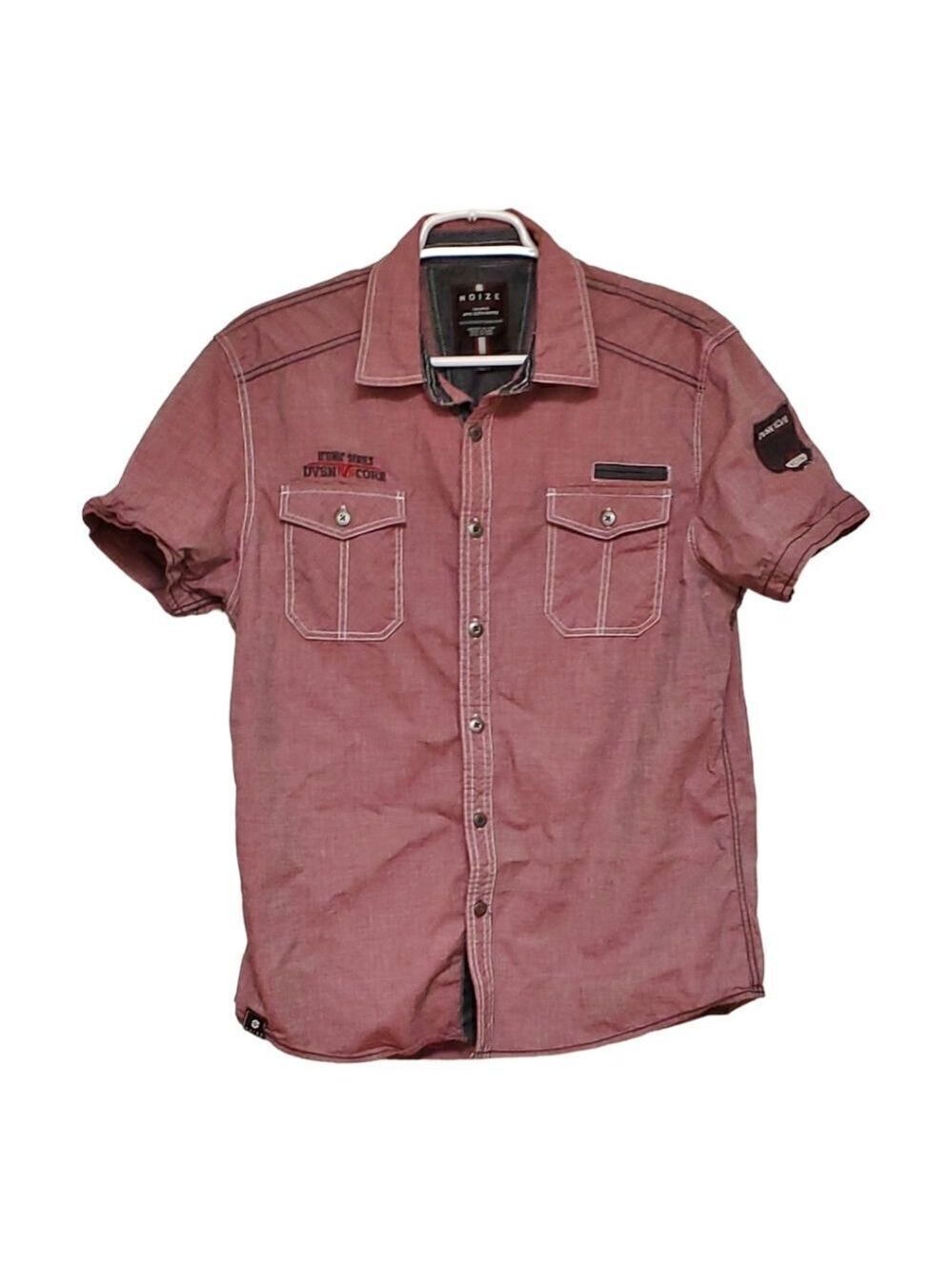 Noize Burgundy Button Shirt Mens Large Cotton Patch Short Sleeve